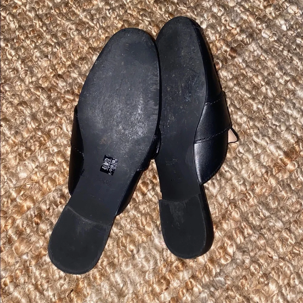 Coach Black Leather Mule Slides with Gold Ring Hardware - Picture 4 of 5